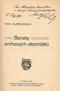 Klášterský, Antonín – Sonety prchavých okamžiků. (podpis)