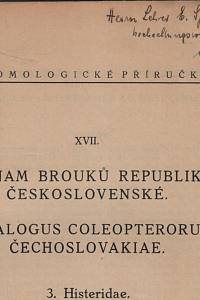 Labler, Karel / Roubal, Jan – Seznam brouků republiky Československé III. - Mršníci = Catalogus coleopterorum Čechoslovakiae III. - Histeridae. (podpis)