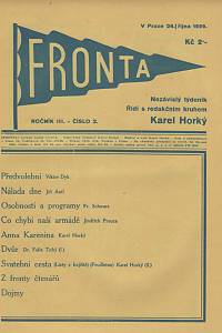 60626. Fronta, Nezávislý týdeník, Ročník III., číslo 2 (24. října 1929)