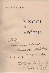 Lužnický, V.V. (= Vlasák, Václav) – Z nocí a večerů, básně (podpis)