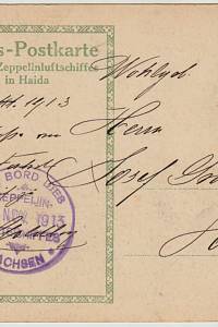 Erinnerungs-Postkarte an die Landung des Zeppelinluftschiffes Sachsen in Haida [= Nový Bor]