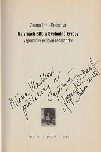 Fried-Preissová, Zuzana – Na vlnách BBC a Svobodné Evropy, Vzpomínky exilové redaktorky (podpis)