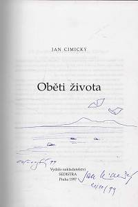 Cimický, Jan – Oběti života (podpisy, kresba)