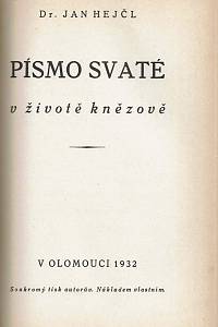 Hejčl, Jan – Eucharistická četba Bible ; Písmo svaté v životě knězově ; Chléb s nebe