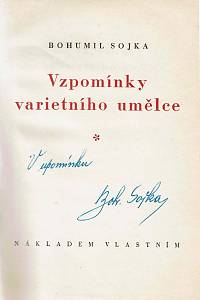 Sojka, Bohumil – Vzpomínky varietního umělce (podpis)