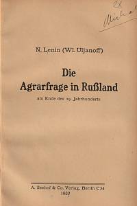 155153. Lenin, Vladimir Iljič – Die Agrarfrage in Rußland am Ende des 19. Jahrhunderts / N. Lenin (Wl. Uljanoff)