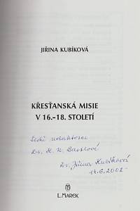 Kubíková, Jiřina – Křesťanská misie v 16.-18. století (podpis)