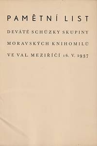 156100. Pamětní list deváté schůzky skupiny moravských knihomilů : Valašské Meziříčí 16. května 1937