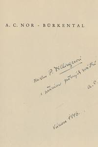 Nor, A.C. [= Kaván, Josef] – Bürkental : naprosto ne román (podpis)