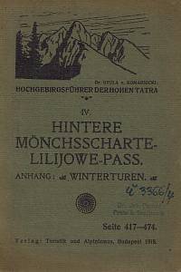 157505. Komarnicki, Gylua v. – Hochgebirgsführer der Hohen Tatra IV., Hintere Mönchsscharte-Lilijowe-Pass