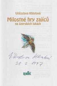 Klimtová, Vítězslava – Milostné hry zajíců na jizerských lukách (podpis)