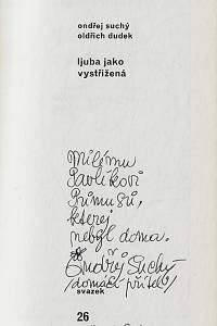 Suchý, Ondřej / Dudek, Oldřich – Ljuba jako vystřižená , Z veselých vzpomínek zasloužilé umělkyně Ljuby Hermanové (podpis)