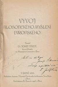 Tvrdý, Josef – Vývoj filosofického myšlení evropského (podpis)