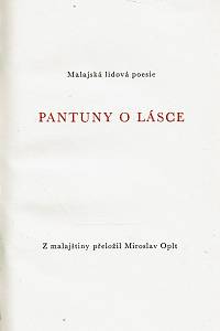 Pantuny o lásce : malajská lidová poesie