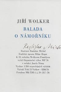 Wolker, Jiří – Balada o námořníku / Jiří Wolker ; ilustrace Rastislav Michal (podpis)