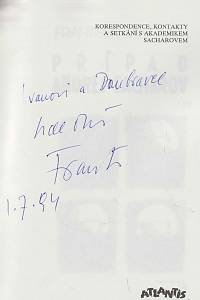 Janouch, František – Případ Andrej Sacharov, Korespondence, kontakty a setkání s akademikem Sacharovem (podpis)