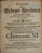 Bonanni, Philipp – Verzechnüß Der geistlichen Orgens-Personen in der Streitenden Kirchen in nette Abbildungen und einter Kurtzen Erzehlung verfasset. I.-IV.(2 svazky)